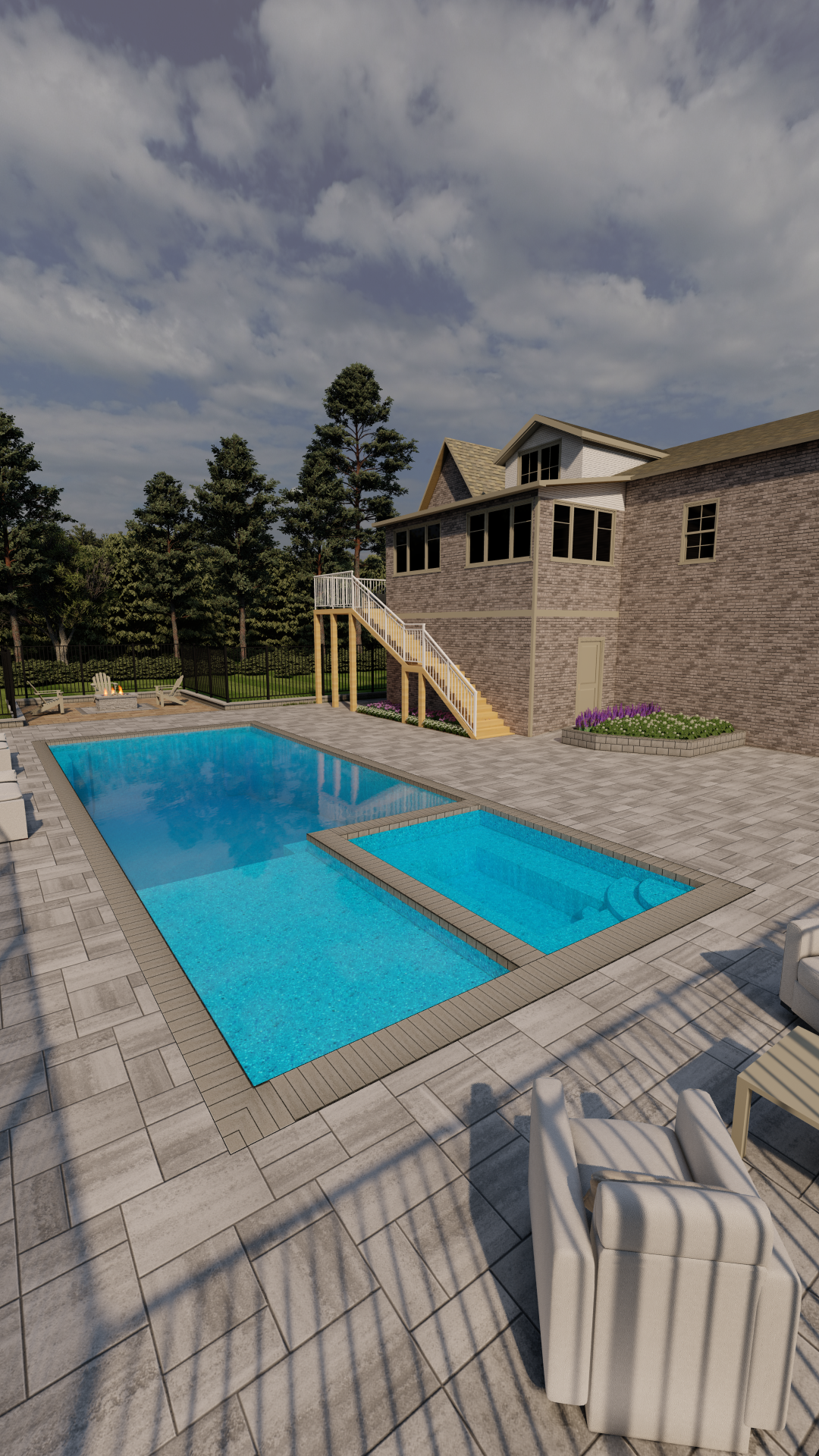 Ground-level view of pool and spa